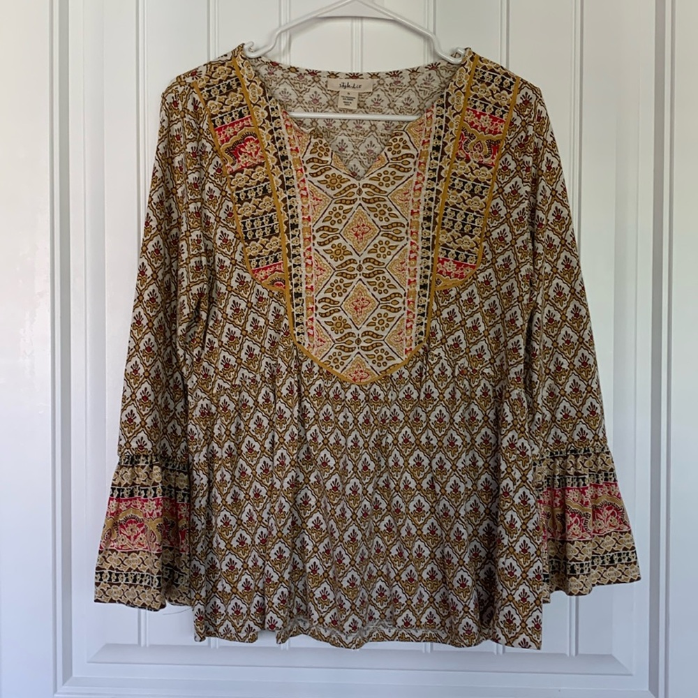 Style & Co. Multicolor Patterned V-Neck Blouse